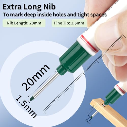 15 Pcs Long Nib Marker Pens with 20 mm Long Head Nose Tip, Green - color: Green