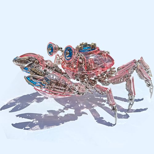 Mechanical Crab Model Kit | 3D Metal Puzzle for Adults | Articulated Alloy and Steel Construction | Movable Legs and Claws | DIY Assembly Model | LED Light Feature | Display Ornament and Gift (Pink)