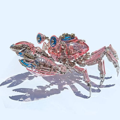 Mechanical Crab Model Kit | 3D Metal Puzzle for Adults | Articulated Alloy and Steel Construction | Movable Legs and Claws | DIY Assembly Model | LED Light Feature | Display Ornament and Gift (Pink)