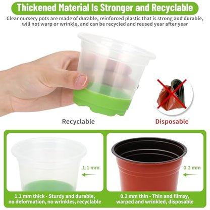 Caffox 57PCS Reusable Seed Starter Kit Includes 26 Packs 4" Clear Nursery Pots with Silicone Base, Repotting Mat, Gardening Gloves, Plant Labels and Seedling Tools for Easy Transplant - size: 4 Inch Clear Nursery Pots