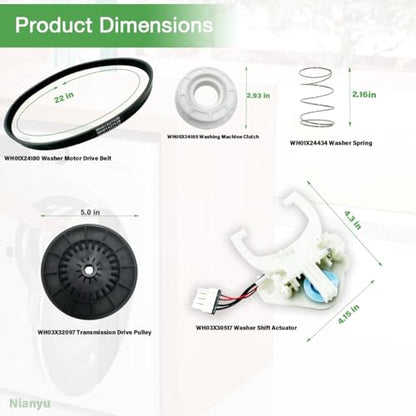 Upgraded WH03X30517 Washer Shift Actuator & WH03X32097 Pulley - color: Kit with WH01X24180 Belt & WH03X32097