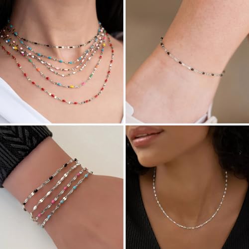 16.5FT Stainless Steel Enamel Chain 2MM Enamel Lip Chain for Jewelry Making - color: Stainless Steel(white)