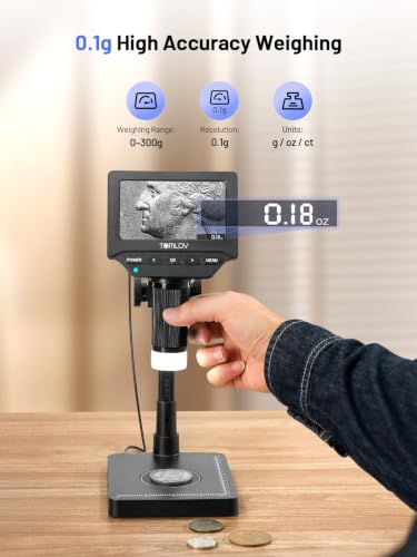 TOMLOV DM4W Microscope with Weighing Scale: 4.3" Digital Coin Microscope with Screen, Error Coin Magnifier with Lights, Weight Scale for Collectors, Jeweler, Students, Compatible with Windows/Mac - size: 4.3-inch