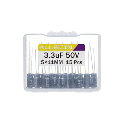 3.3uF 50V 5x11mm Electrolytic Capacitor 3.3 UF MFD 50 Volt 0.2x0.43in Aluminum Capacitors (Pack of 15) - style: 3.3uF 50V 5x11MM