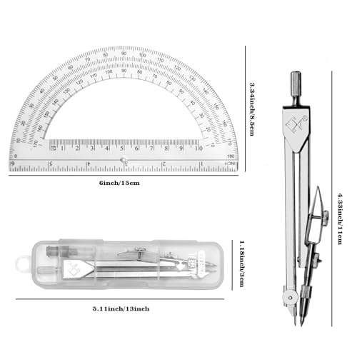 Students Geometry Math Set, Drawing Compass and 6 Inch Protractor - color: 1-transparent