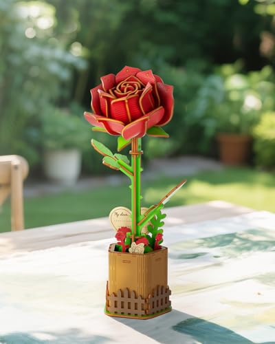 Kaayee 3D Flower Puzzles for Adults-Rose, Wooden Flowers Craft for Adults - color: Rose