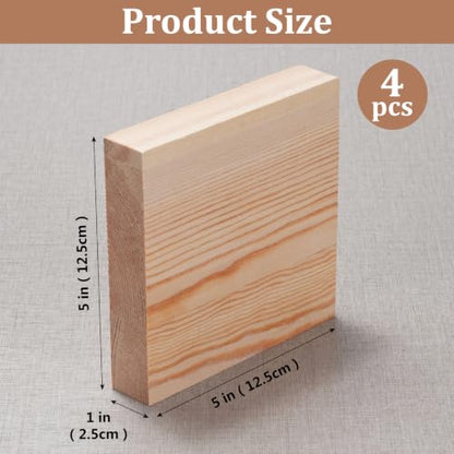 Wooden Blocks Wood Blocks for Crafts, 4 PCS 5″X5″X1″ Blank Wood Plank Board - size: 5″x5″x1″ - 4PCS