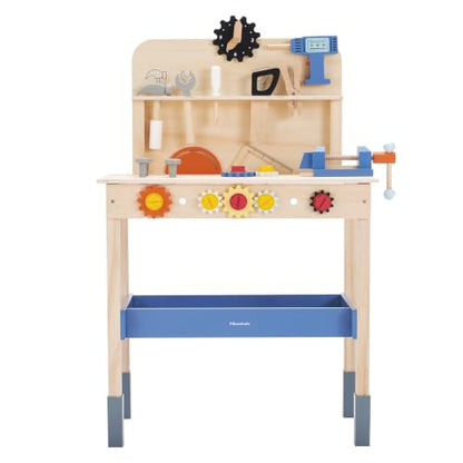 Pillowhale Large Wooden Play Tool Workbench Set with Assembly Toys, Workbench with Storage Space for Kids, Pretend Construction Tools Set Wooden Toy Drill Gift for Boys & Girls Age 3-5