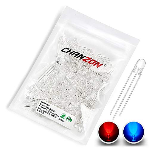 CHANZON 100 pcs 5mm Red & Blue LED Diode Lights Common Cathode - color: F) Red & Blue (Cc) (100pcs)