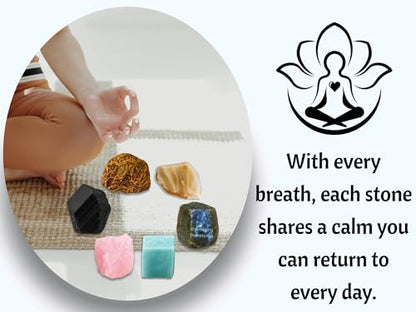 Amazing Gemstone Crystals for Mood Lifting Manifestation, Set of 6 Labradorite, Amazonite, Mariyam Jasper, Rose Quartz, Black Tourmaline and Lace Agate Healing Crystals and Stones - color: Mood Lifting
