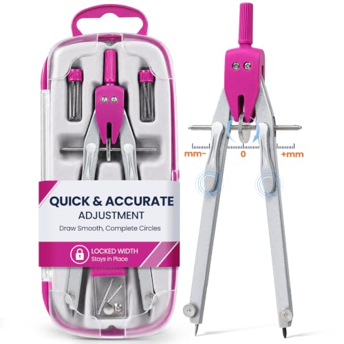 Sooez Professional Compass Drawing Tool, Metal Compass Geometry Tool Set - color: Rose Red