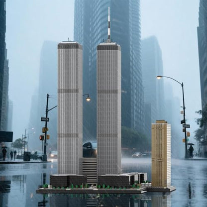 Twin Towers Building Blocks Set for Adults, 7129PCS MOC-177998 1/800 World Famous Landmark Street Scene Building Bricks Set, DIY Assembly New York Architecture Model Gift - style: Twin Towers