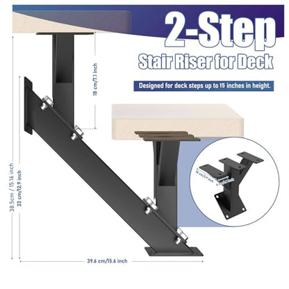 2 Step Metal Stair Stringers,Stair Riser for Deck Height 15.16" - size: 2 Step