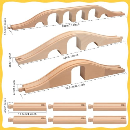 Halloscume 9 Pcs Wooden Train Track Set with Viaduct Bridge Arches