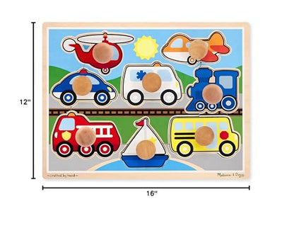 Melissa & Doug Vehicle Jumbo Knob Puzzle, Wooden Peg Puzzle for Toddlers, Educational Toy for Shape Recognition and Fine Motor Skills, Ages 1+