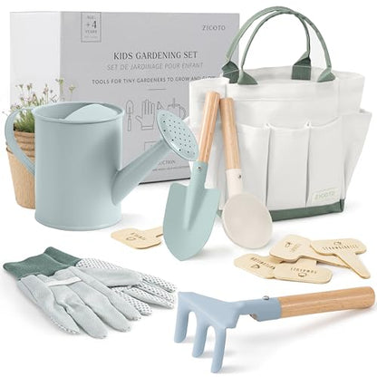 The Ultimate Kids Gardening Set - Safe Toddler Tools for Outdoor Fun - color: Sage Green