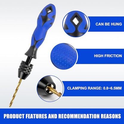 Hand Vise Hand Drill Manual Adjustable Pin Vise 0.8~6.5mm with 13 Pcs Drill Bits HSS Twist Drill Bits Set(0.8mm-6.5mm) for Wood, Jewelry, Plastic, Beads Etc - size: 14 PCS(1Pin Vise+13drill bits)