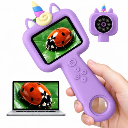 Kids Microscope, 2.4" Screen Handheld Digital Microscope 600X with 4K Camera & 8 LED Lights, Portable Pocket Microscope for Bugs Plants Nature Exploration, STEM Science Toy Gift Ages 3-12（Purple） - color: Purple