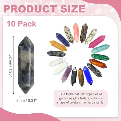 MECCANIXITY 10 Pack Blue Agate Quartz Crystals, Polished Crystals Bulk Hexagonal Shaped Meditation Gemstone for Jewelry Making Energy Balance Accessories Gifts - color: Blue Agate
