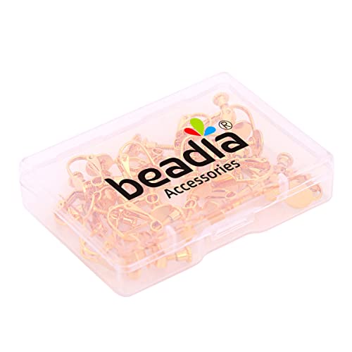 BEADIA 18K Gold Plated Screw Earring Clips Flat 13x17mm 20pcs for Jewelry Making Findings - size: Flat Clips 2# 13x17mm