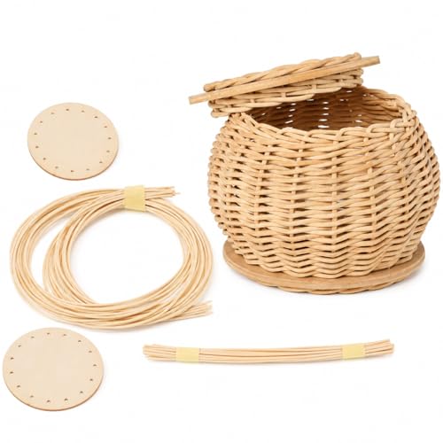 PEDDIG SHOP DIY Basket Weaving Kit with Lid – Complete Rattan Craft Set for Adults & Teens 12+, Handmade Lidded Storage Basket Making Kit with Step-by-Step Instructions