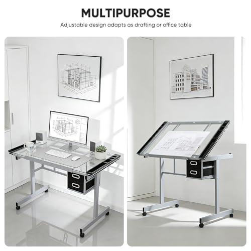 Magshion Drafting Table Adjustable Drawing Table - color: Clear & Gray
