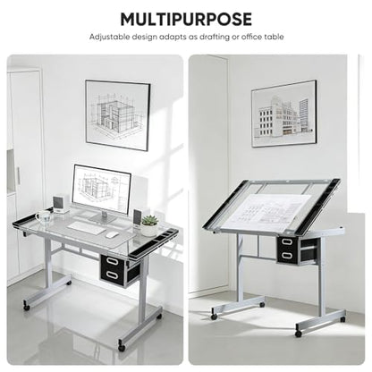 Magshion Drafting Table Adjustable Drawing Table - color: Clear & Gray