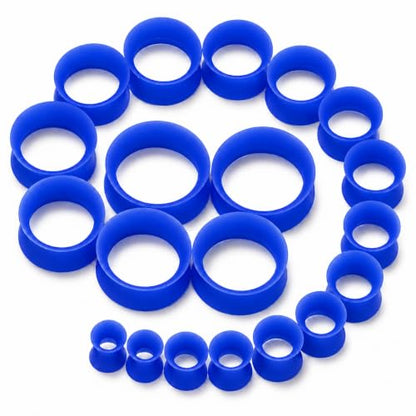 Oyaface 20 PCS Piercing Tunnel Set Soft/Hard Silicone Flesh Ear Plugs 2g-25mm Flexible Ear Stretching Gauge Expander - color: Blue(thin)