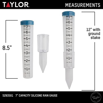 Taylor Freeze Proof Silicone Rain Gauge 7 Inch Capacity, Teal