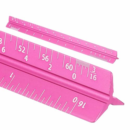 HARFINGTON Architectural Scale Ruler, 7 Inch Standard Aluminum Alloy Architect Triangular Small Scale Laser-Etched Blueprint Drafting Ruler for Architects Engineers, Rose Red - color: Rose Red, size: 7 Inch