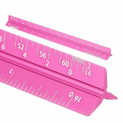 HARFINGTON Architectural Scale Ruler, 7 Inch Standard Aluminum Alloy Architect Triangular Small Scale Laser-Etched Blueprint Drafting Ruler for Architects Engineers, Rose Red - color: Rose Red, size: 7 Inch