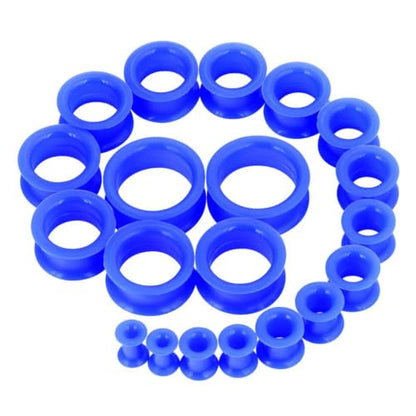 Oyaface 20 PCS Piercing Tunnel Set Soft/Hard Silicone Flesh Ear Plugs 2g-25mm Flexible Ear Stretching Gauge Expander - color: Blue