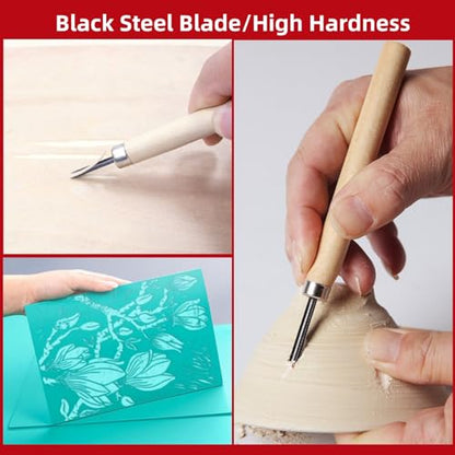 HEEPDD 4Pcs Wood Carving Tool, Rubber Stamp Carving Knife Manual Sharpener