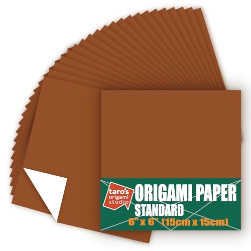 [Taro's Origami Studio] Standard 6 Inch One Sided Single Color (Brown) 50 Sheets (All Same Color) Square Easy Fold Premium Japanese Paper for Beginner (Made in Japan) - color: Brown