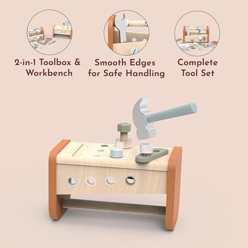 Speedy Monkey Montessori 2-in-1 Tool Box Workbench | Kids Workshop Set