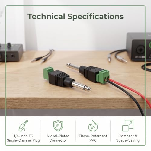 NANYI TS 1/4" (6.35mm) Male Mono Solderless Screw Terminal Plug -4 Pack - color: 4PCS-Green welding free