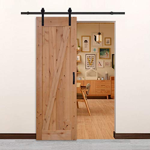 LUBANN 28 in. x 84 in. Urban Style Framed Z-Brace Barn Door Unfinished Hardwood Knotty Alder Solid Wood Dissembled Barn Door Slab with Hardware - size: 28X84 Z Brace