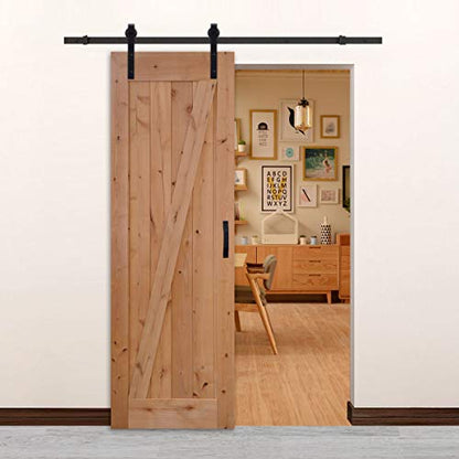 LUBANN 28 in. x 84 in. Urban Style Framed Z-Brace Barn Door Unfinished Hardwood Knotty Alder Solid Wood Dissembled Barn Door Slab with Hardware - size: 28X84 Z Brace