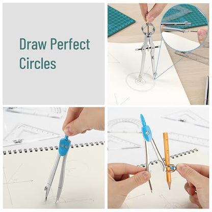 Mr. Pen 13 Piece Geometry Set with Shatterproof Storage Box, Blue - color: Blue
