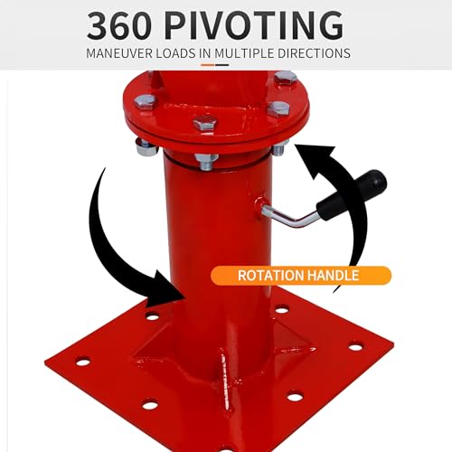 Truck Crane Truck Bed Hoist with Hand Winch Pickup Jib Crane 2000 lbs Capacity Hydraulic Extendable Boom 360° Pivot Red - color: Red
