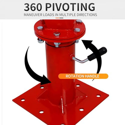Truck Crane Truck Bed Hoist with Hand Winch Pickup Jib Crane 2000 lbs Capacity Hydraulic Extendable Boom 360° Pivot Red - color: Red