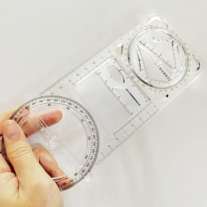 Multifunctional Movable Drawing Tool Ruler, Clear Plastic, 8.5 x 3.1 Inch, Geometry Drafting Set