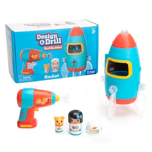 Educational Insights Design & Drill Bolt Buddies Rocket - Building Construction Toys for Toddlers 3-5, Take Apart Toy Rocket Kit, Kids Tool Set with Electric Toy Drill, Toddler STEM Toys