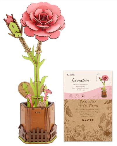 Kaayee 3D Wooden Flower Puzzles Carnation, Wood Flowers Craft for Adults - color: Carnation