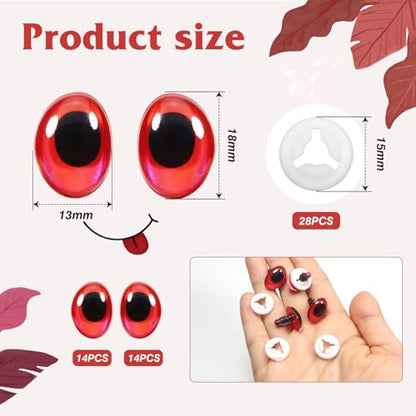 TOAOB 28pcs Oval Safety Eyes with Washers 13 x 18mm Stuffed Animals Craft Plastic Pink Red Doll Eyes for DIY Amigurumis Crochet Puppet Making - color: Pink