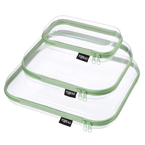 YQBRAO 3-Piece Clear Hard Shell Zipper Case Set, 1L 1M 1S, Green - color: Green, size: LMS