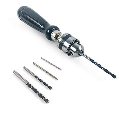 QWORK Pin Vise Hand Drill Bits, Micro Mini Twist Drill Bits Set, Ideal for Woodworking Precision DIY Model Jewelry Walnut Amber Beads Plastic with Chuck Key & Twist Drill Bits