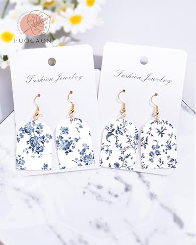 Puocaon Blue Flower Clay Transfer Paper - 18 Pcs Traditional Chinoiserie Art Design Transfer Sheets for Polymer Clay Blue Floral Earrings Design Jewelry Making - color: chinoiserie