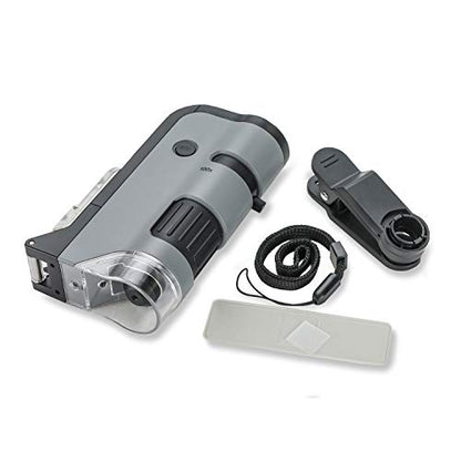 Carson MicroFlip 100x-250x LED and UV Lighted Pocket Microscope with Flip Down Slide Base and Adapter with CarsonCam Phone App - Bundle Included with 24 Prepared Insect and Animal Slides (MP-250BUN) - style: Microscope + Slides