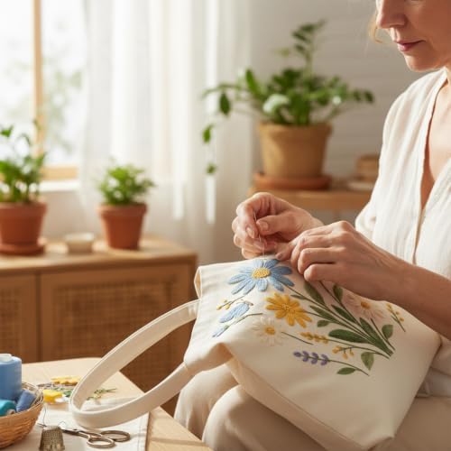 ARTopet Embroidery Tote Bag Kit for Beginners Flower Canvas Cross Stitch Handbag with Hoops Needles Threads Reusable Grocery Bag for Women-Bird - color: Bird